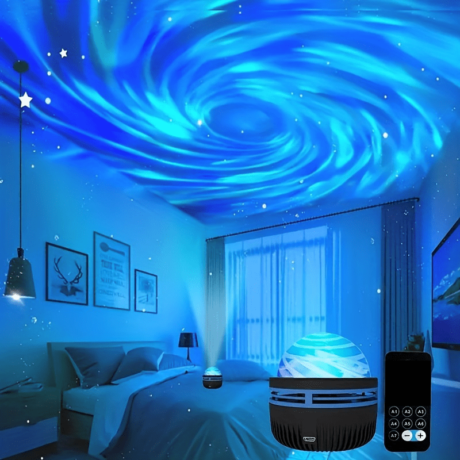 1pc Dreamy Starry Sky Projector Light - Wall Lights for Ambient Illumination, Romantic Bedrooms, Holidays, Camping Adventures & Parties - 2 in 1 Northern Lights and Ocean Wave Effect for a Magical Atmosphere