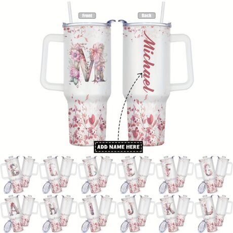 1pc Customizable Stainless Steel Tumbler - 40 Oz Generous Capacity, Double Wall Vacuum Insulated, Personalized Letter Funny Print Travel Mug - Perfect Gift Idea for Family, Friends, Women, Mom, Sisters, Teacher, Coworker for Birthday, Christmas and Special Occasions