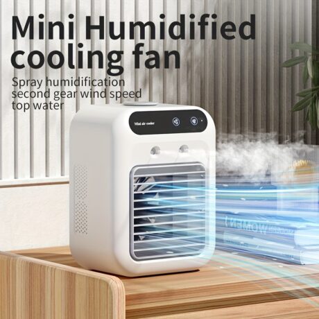 Compact 6.3x4.45x8.27 inch Portable Evaporative Air Cooler Fan with Humidifier - Dual Speed Mode, Personal Space Air Conditioner for Home & Office Use - Energy Efficient, Whisper Quiet, and Easy to Clean Design