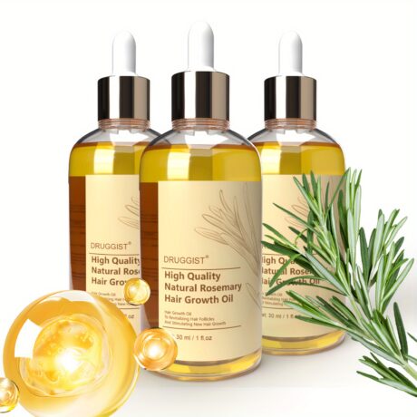 DRUGGIST Rosemary Oil For Hair Growth & Healthy Scalp, 3-Pack - Pre-Wash Scalp & Hair Oil Infused With Biotin, Hair Growth Serum & Hair Strengthening Treatment, Nourishing & Volumizing, Recycled Packaging