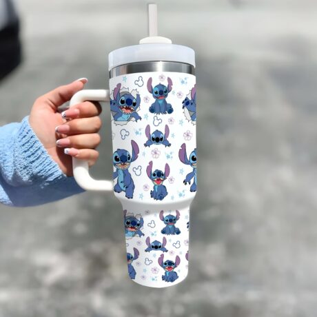 40oz Stainless Steel Insulated Tumbler with Handle & Straw - Cute Cartoon Design, Perfect for Hot and Cold Drinks, Ideal Gift for Family and Friends
