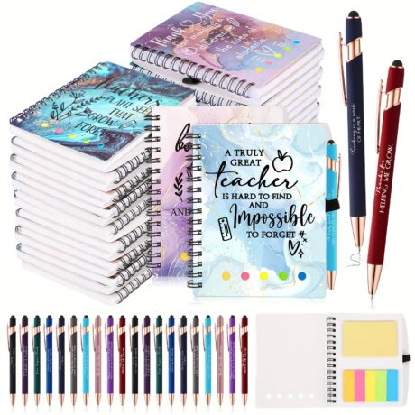 20 Sets Teacher Appreciation Gifts Inspirational Spiral Notebooks with Motivational Ballpoint Pens Thank You Journal Gift Touch Screen Ballpoint Pen for Teacher Back to School Gifts